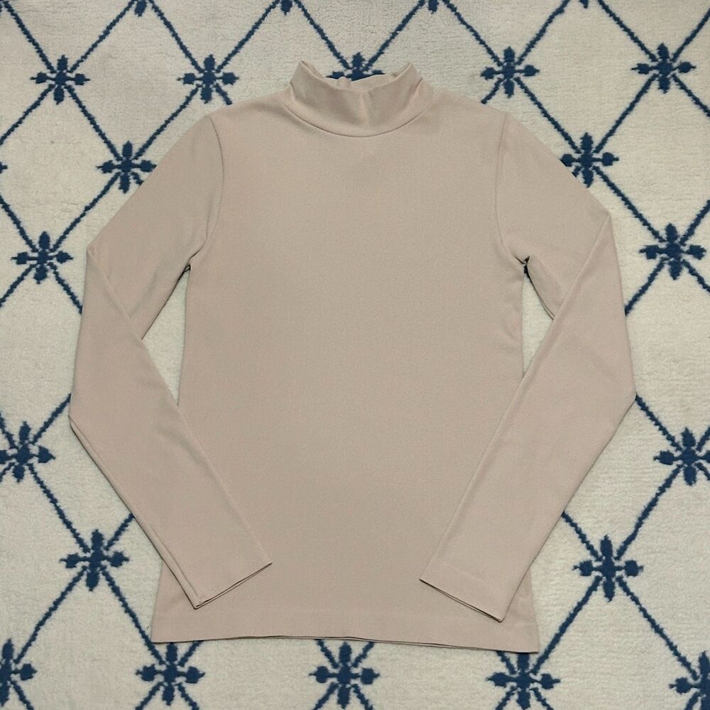 Anthropologie By Together Ribbed Mock Neck Long Sleeve Top - Beige